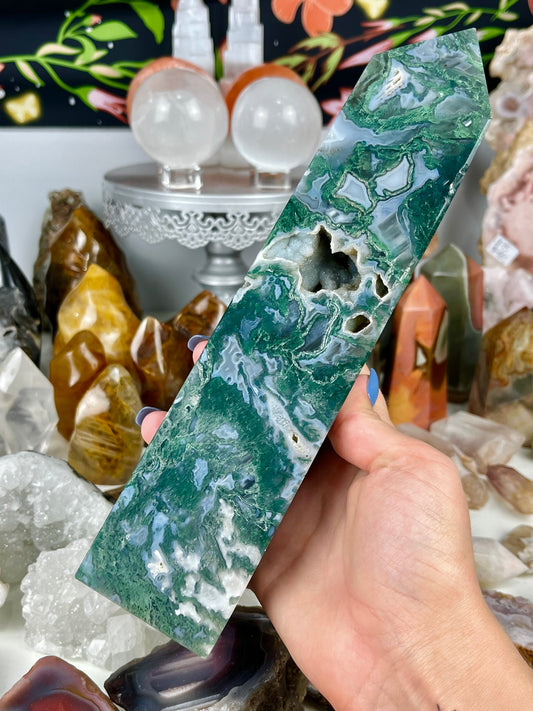 Green Moss Agate Statement Tower
