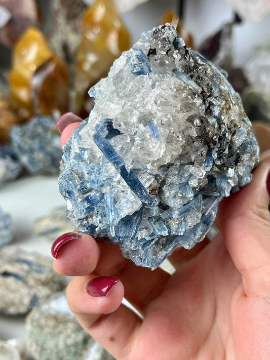 Blue Kyanite in Quartz with Garnet