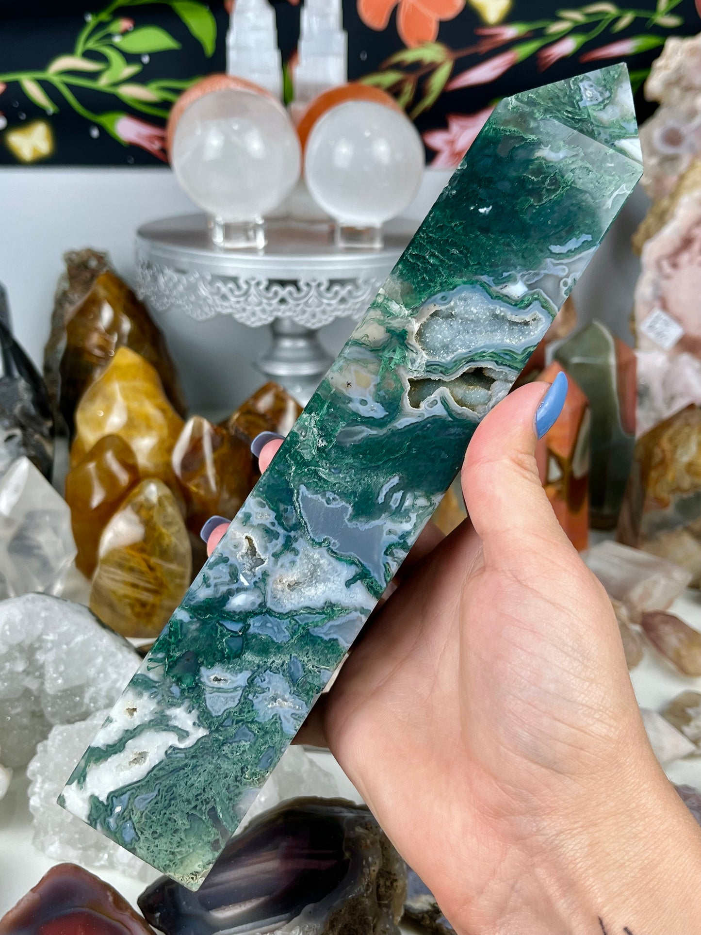 Green Moss Agate Statement Tower