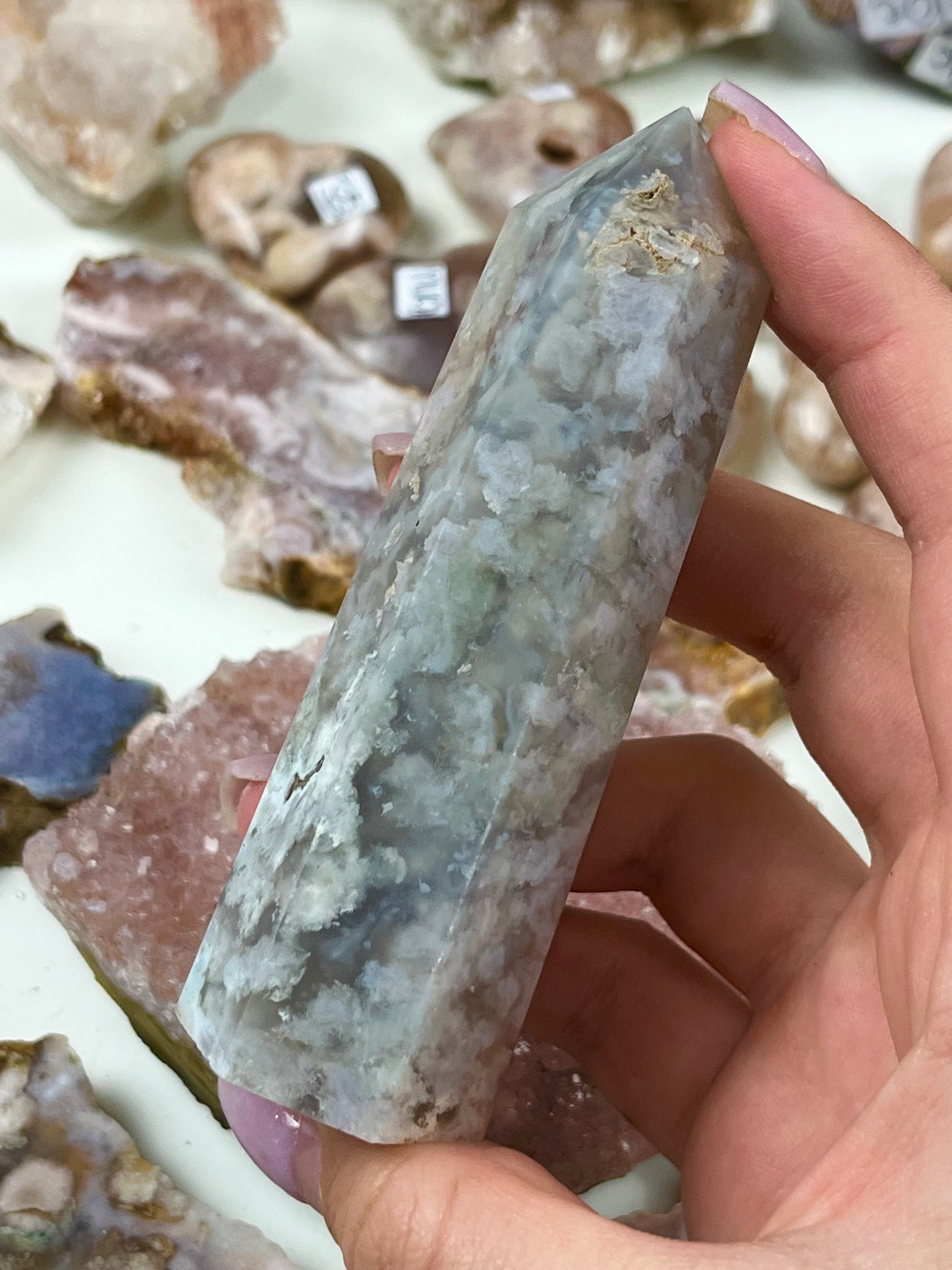 Blue Flower Agate Tower