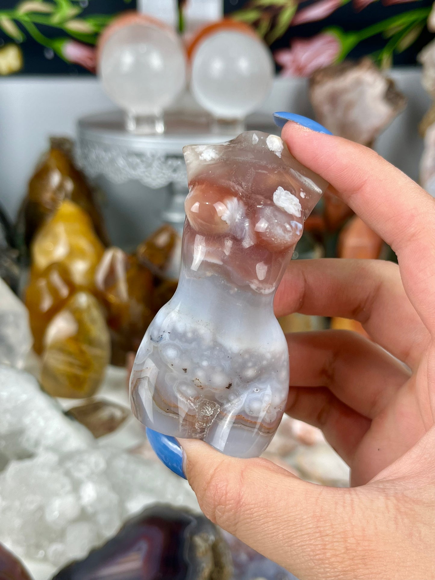 Cherry Blossom Flower Agate Goddess Body