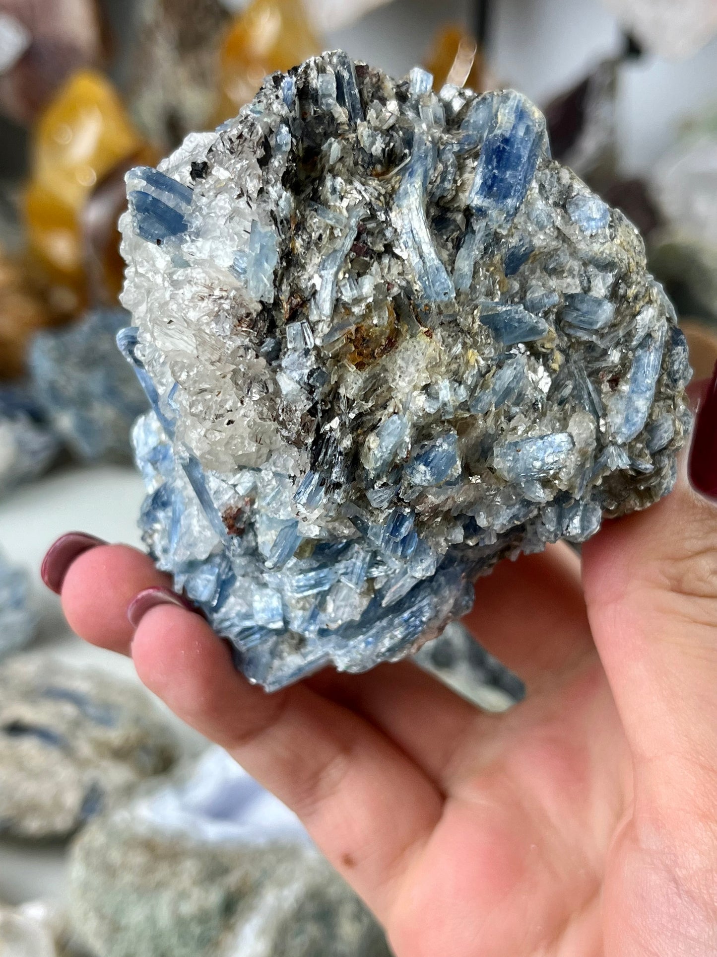 Blue Kyanite in Quartz with Garnet