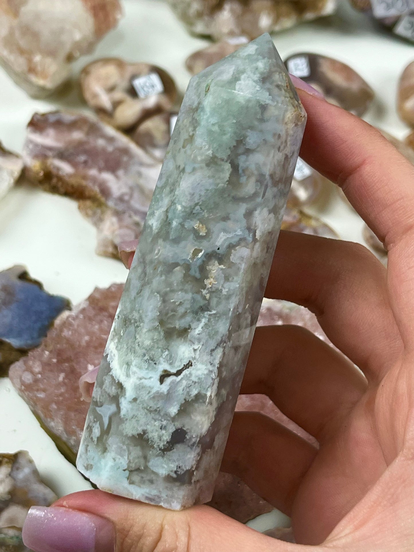 Blue Flower Agate Tower