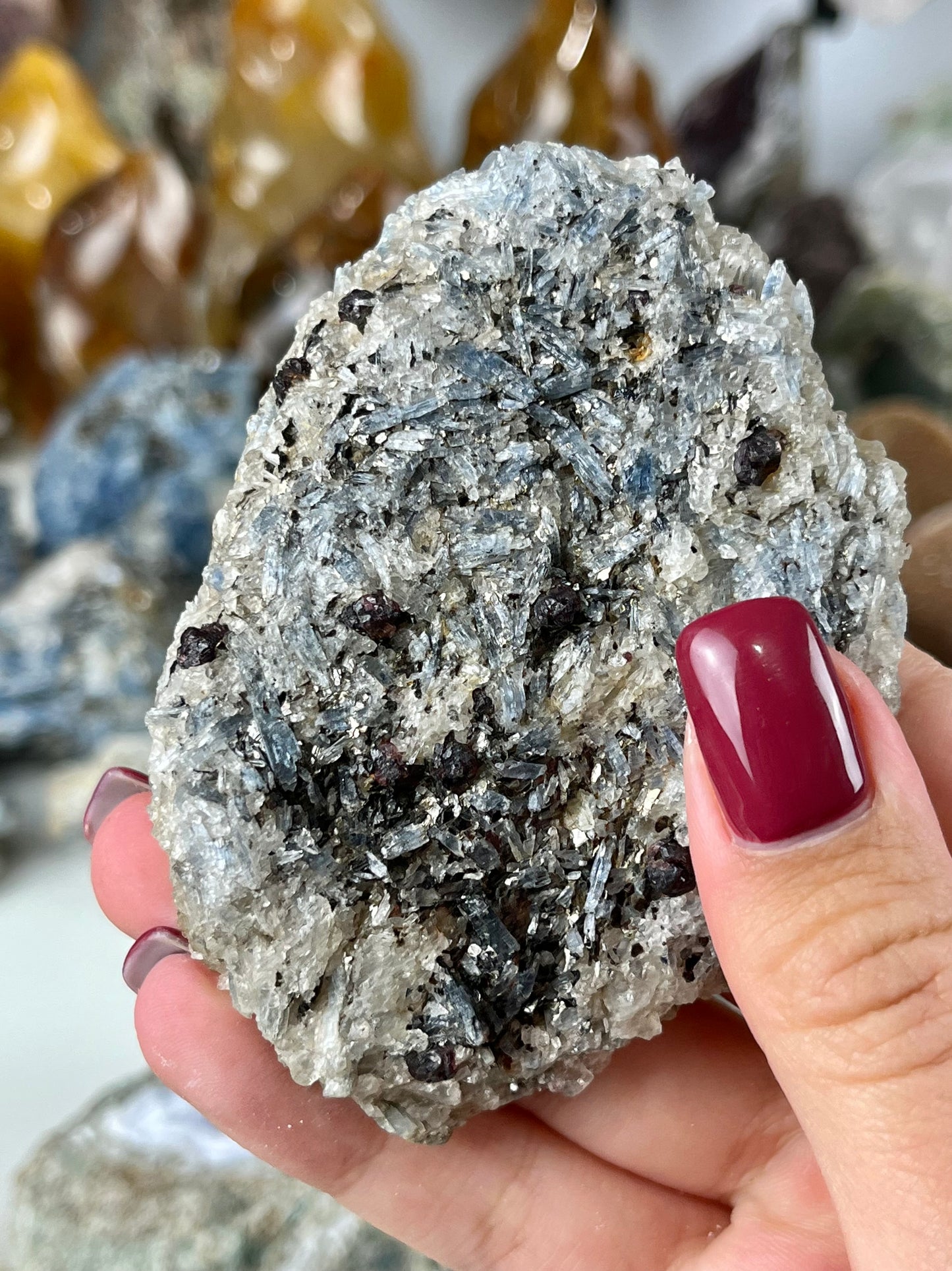 Blue Kyanite in Quartz with Garnet