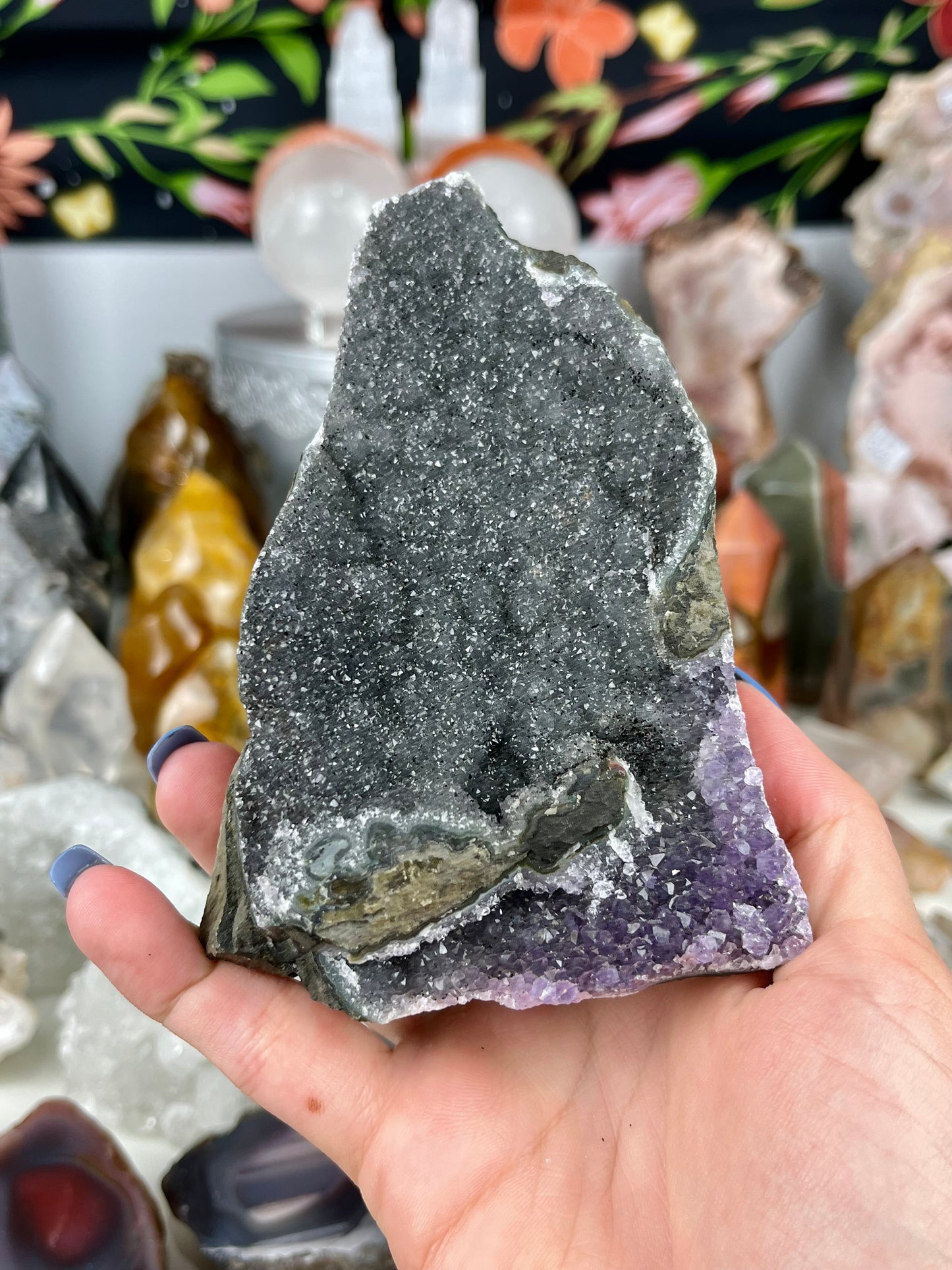 Black amethyst with Purple Amethyst Cutbase