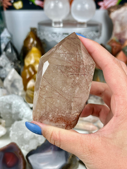 Red Rutile in Smoky Quartz