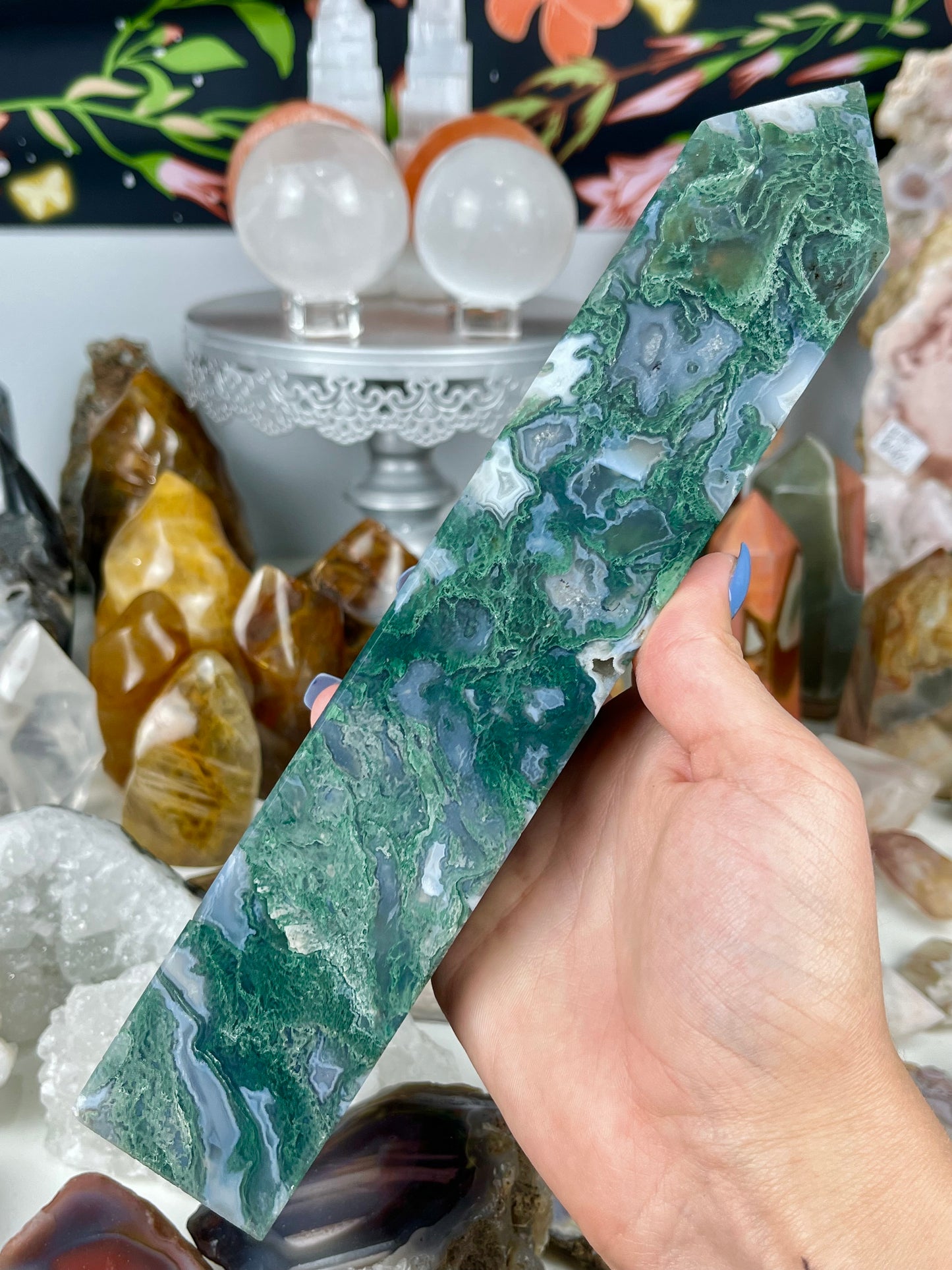 Green Moss Agate Statement Tower