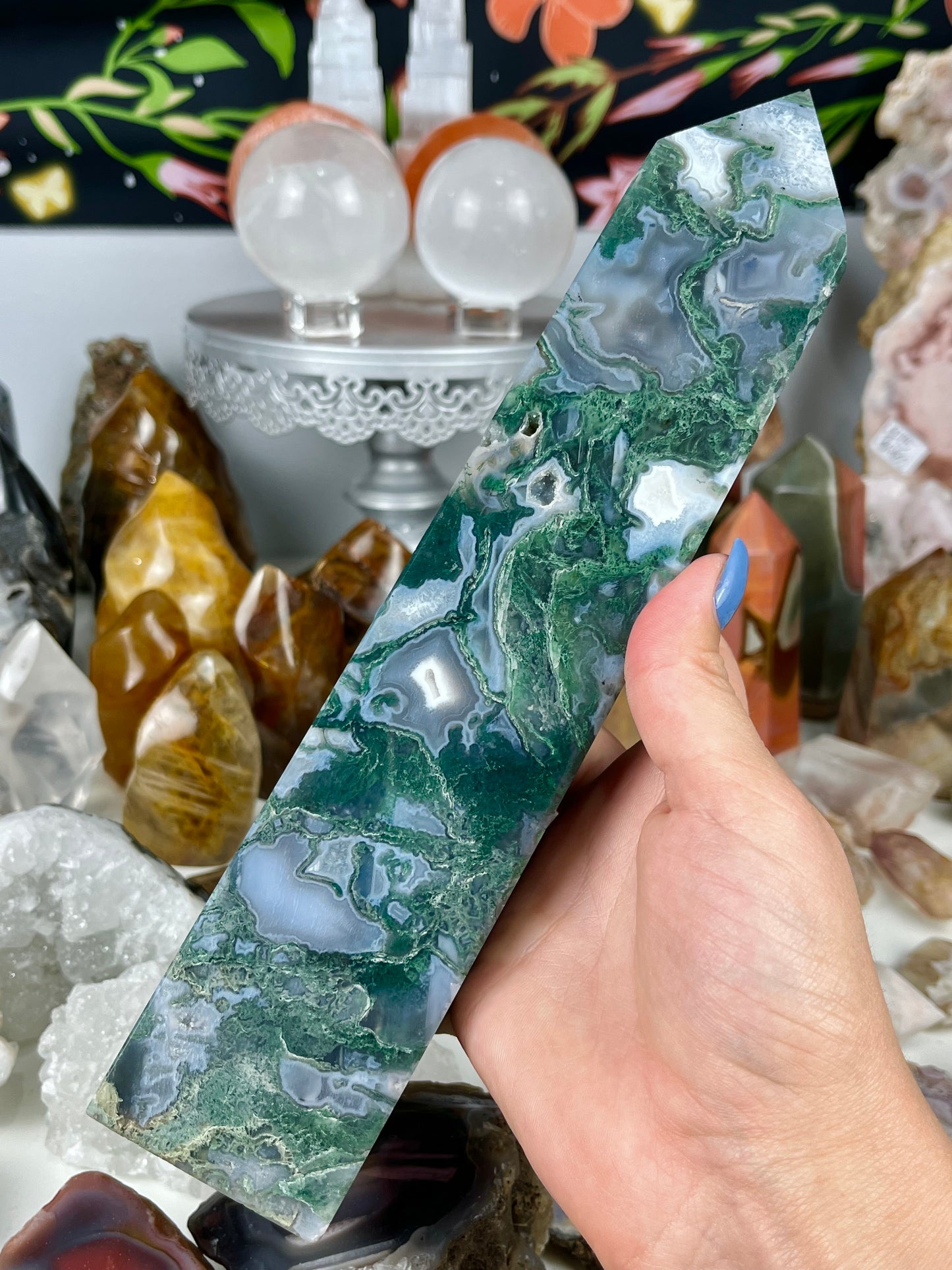 Green Moss Agate Statement Tower