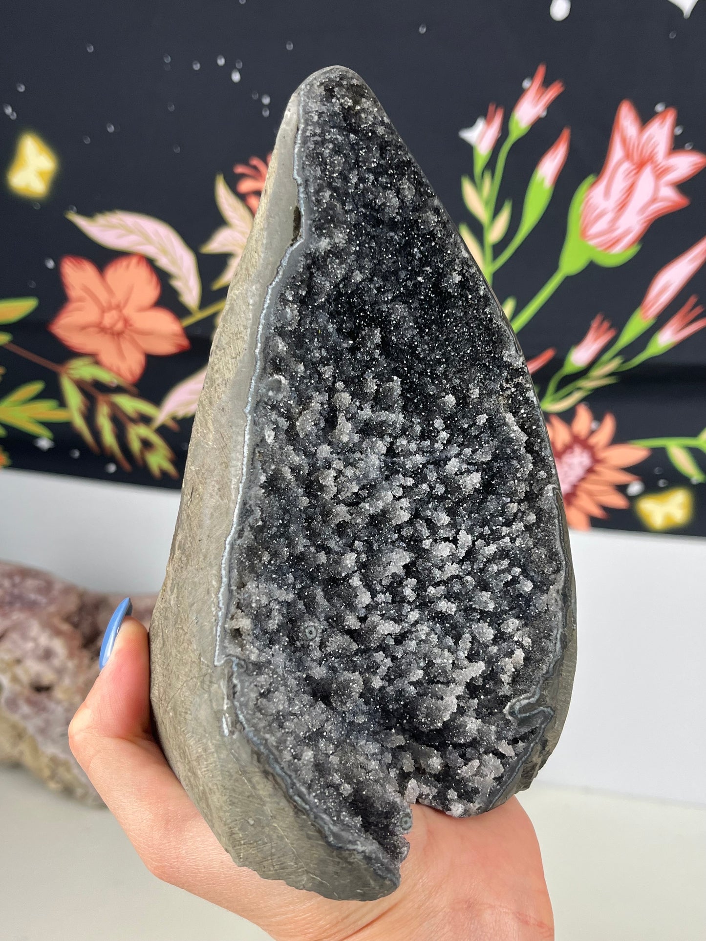 Black Galaxy Amethyst with Sugar Stalactites