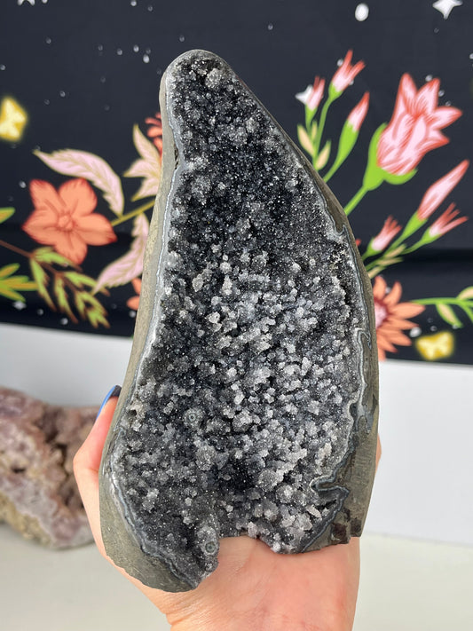 Black Galaxy Amethyst with Sugar Stalactites