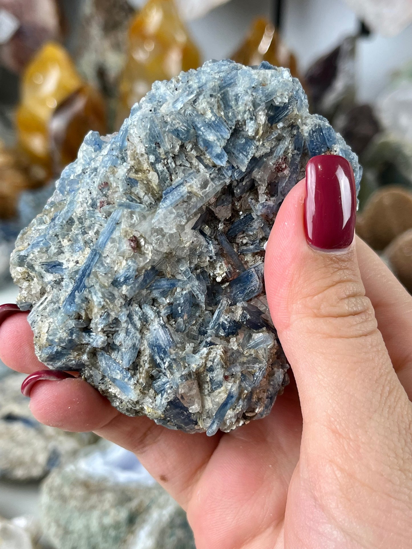 Blue Kyanite in Quartz with Garnet