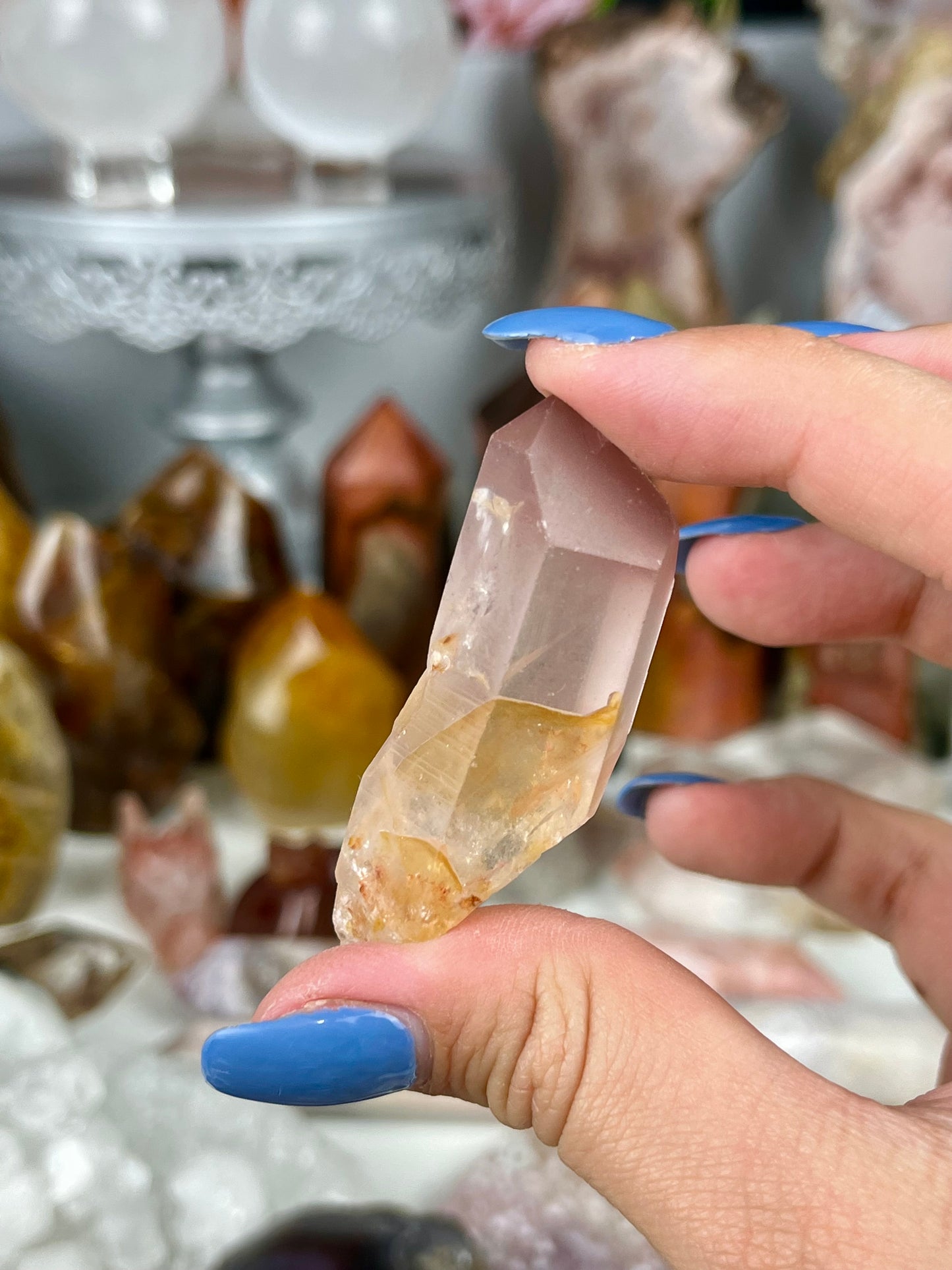 Pink Lithium Quartz with Golden Healer